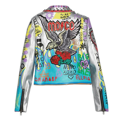 Eagle Graffiti Riveted Motorcycle Jacket | The Urban Clothing Shop™