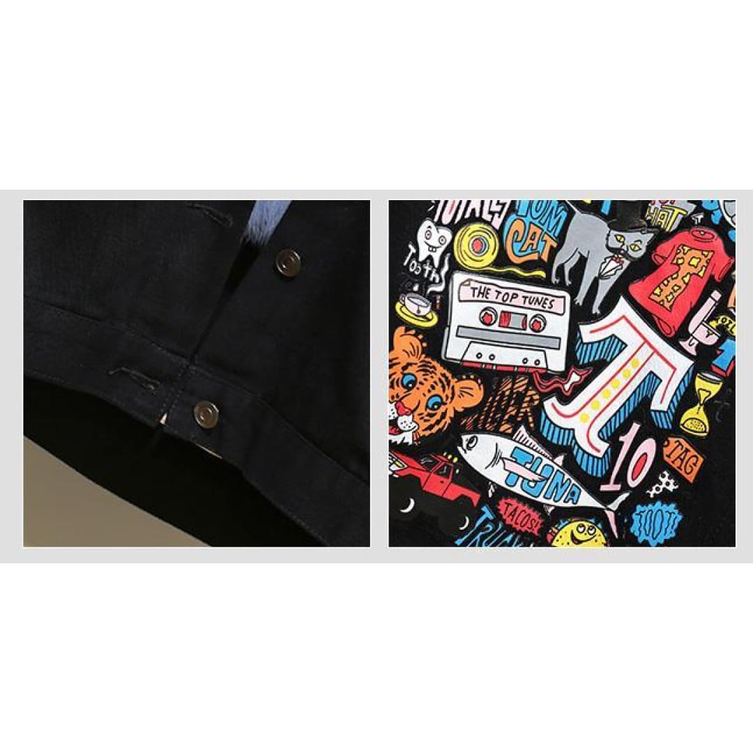 FOXY LADY Cartoon Black Denim Jacket | The Urban Clothing Shop™