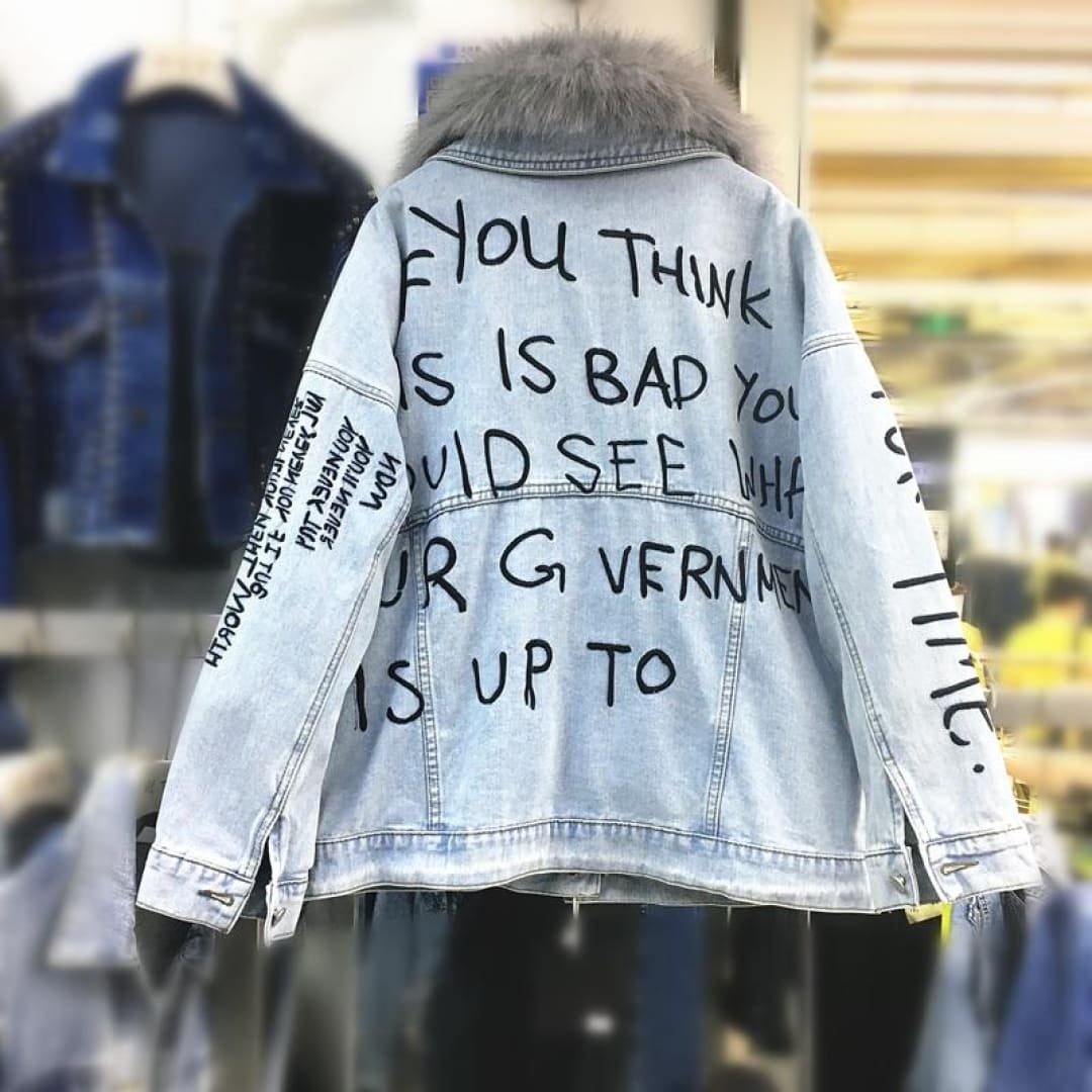 FOXY LADY Lettered Denim Jacket | The Urban Clothing Shop™