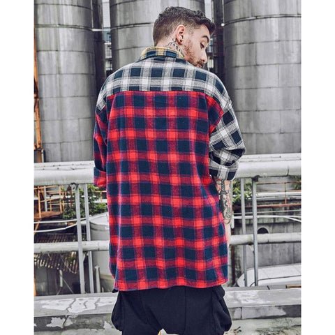Patchwork Plaid Long Sleeve Shirt