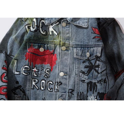 Skull Graffiti Let’s Rock Jean Jacket | The Urban Clothing Shop™
