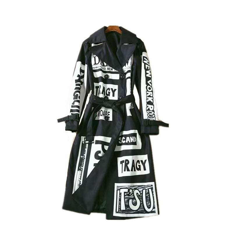 TRAGY™ Banner Print Trench Coat | The Urban Clothing Shop™