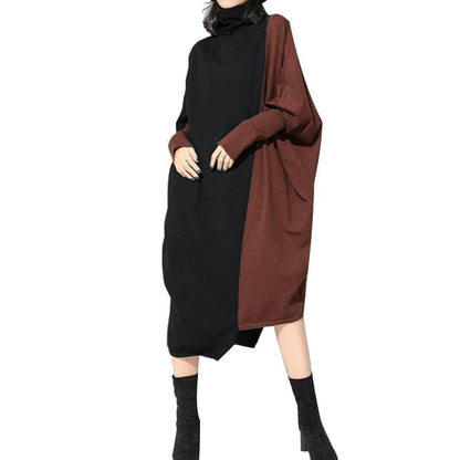 TUCS Turtleneck Korean Style Spliced Knitted Midi Dress | The Urban Clothing Shop™